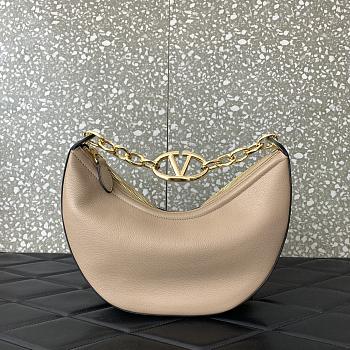 	 Colestore Small Vlogo Moon Hobo Bag In Leather With Chain Beige 29x23x11cm