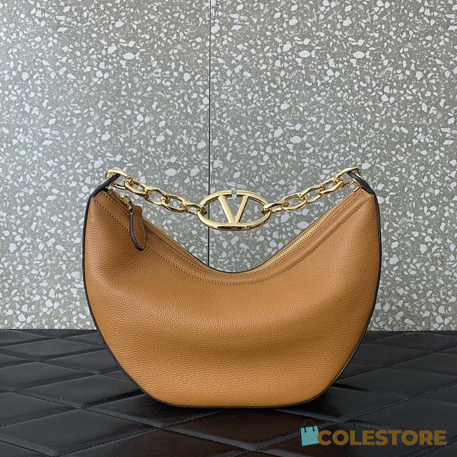 	 Colestore Small Vlogo Moon Hobo Bag In Leather With Chain Brown 29x23x11cm - 1