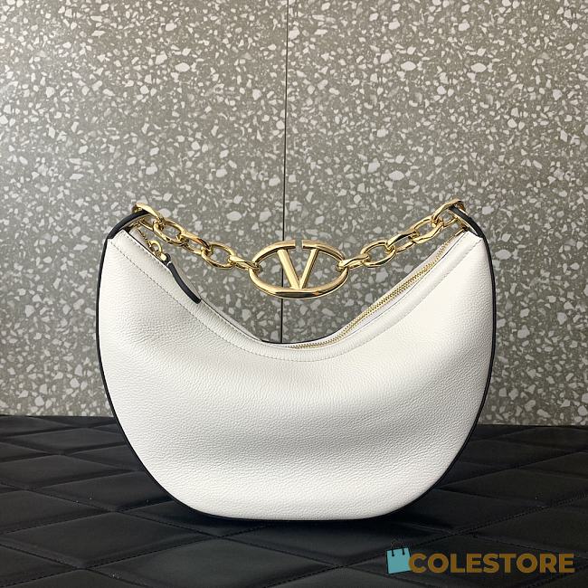 	 Colestore Small Vlogo Moon Hobo Bag In Leather With Chain White 29x23x11cm - 1