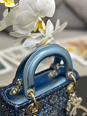 Colestore Dior Lady Small Metallic Calfskin and Satin with Celestial Blue Bead Embroidery  - 2