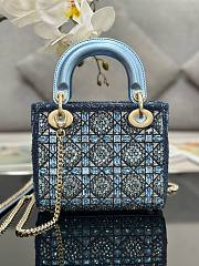 Colestore Dior Lady Small Metallic Calfskin and Satin with Celestial Blue Bead Embroidery  - 3