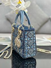 Colestore Dior Lady Small Metallic Calfskin and Satin with Celestial Blue Bead Embroidery  - 4