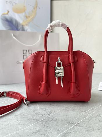 Colestore Givenchy Mini Antigona Lock Leather Bag Burgundy Red 23x27x13cm