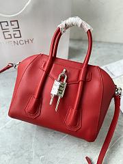 Colestore Givenchy Mini Antigona Lock Leather Bag Burgundy Red 23x27x13cm - 2