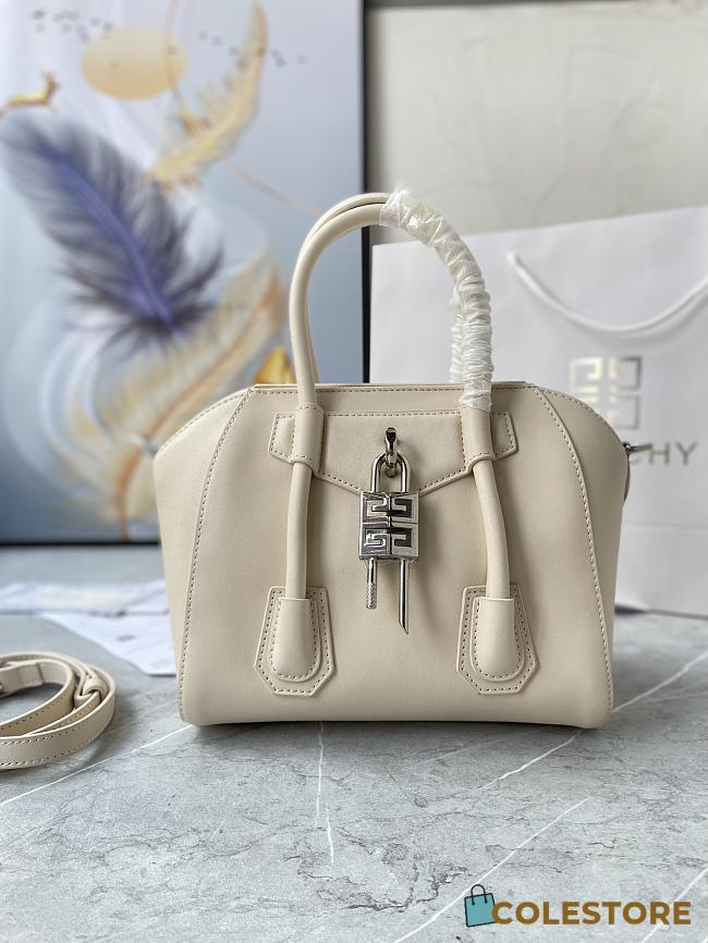 	 Colestore Givenchy Mini Antigona Lock Leather Bag Burgundy White 23x27x13cm - 1