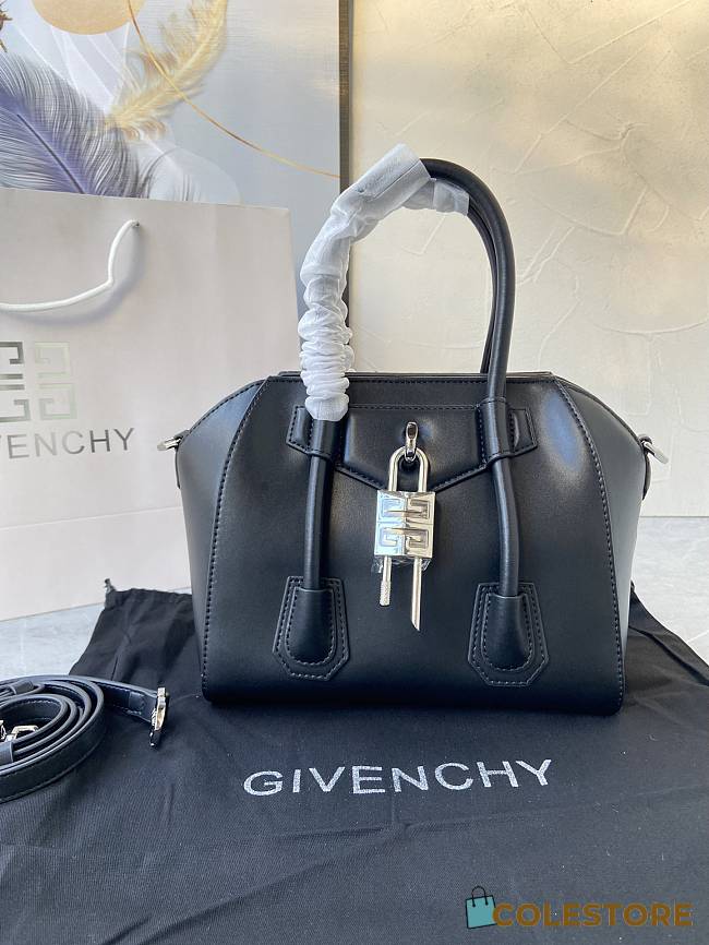 	 Colestore Givenchy Mini Antigona Lock Leather Bag Burgundy Black 23x27x13cm - 1