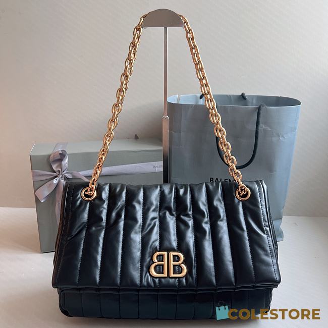 	 Colestore Balenciaga Women's Monaco Gold Chain Bag Quilted In Black Size 32.5x22 x9.9cm - 1