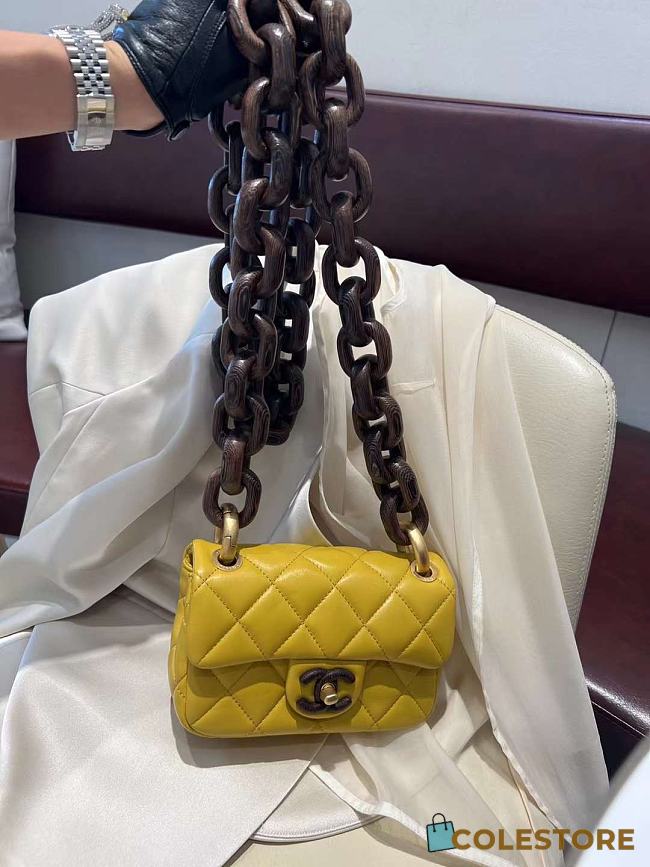 	 Colestore Chanel Yellow Flap Bag With Wooden Strap Size 11X18X7cm - 1