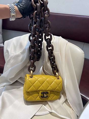 	 Colestore Chanel Yellow Flap Bag With Wooden Strap Size 11X18X7cm