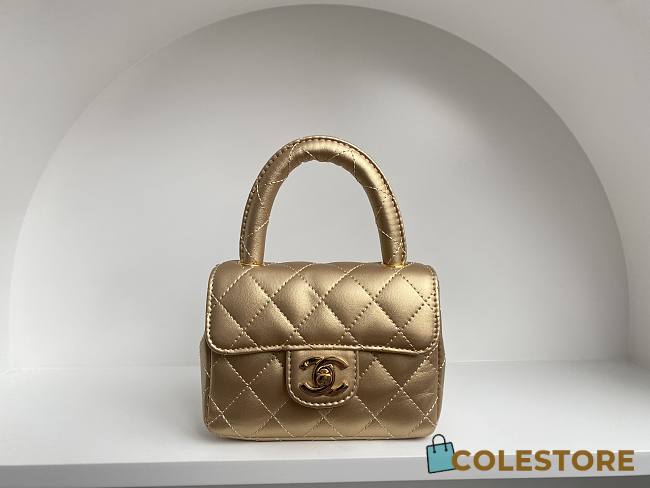 	 Colestore Chanel Vintage Mini Classic Gold Metallic Lambskin Gold Hardware 18cm - 1