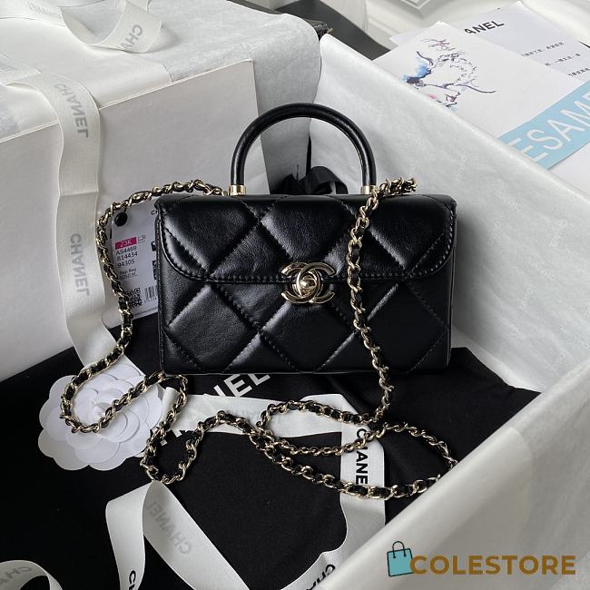 Colestore Chanel Mini Box Shiny Calfskin & Gold-Tone Metal Black 10.5×17×8cm - 1