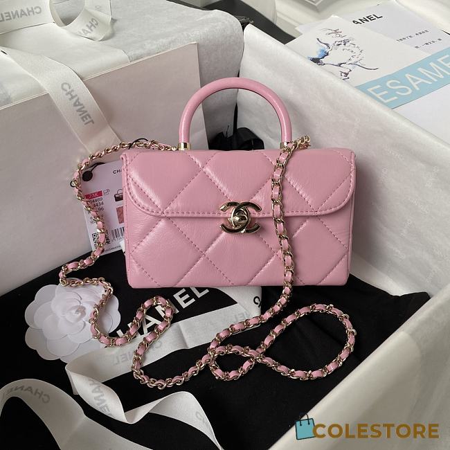 	 Colestore Chanel Mini Box Shiny Calfskin & Gold-Tone Metal Pink 10.5×17×8cm - 1