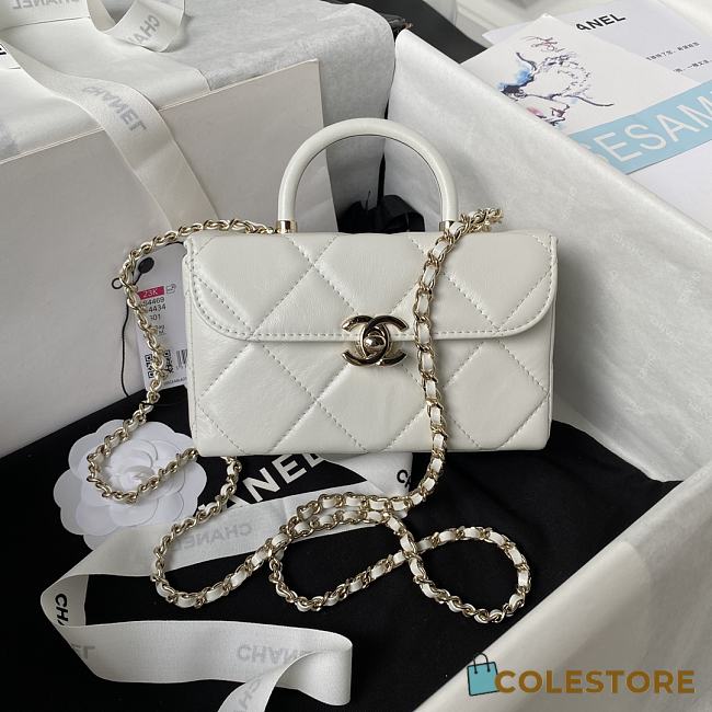 	 Colestore Chanel Mini Box Shiny Calfskin & Gold-Tone Metal White 10.5×17×8cm - 1