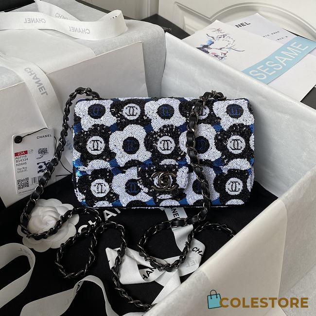 Colestore Small Flap Bag Sequins & Ruthenium-Finish Metal Black, White & Blue Size 20cm - 1