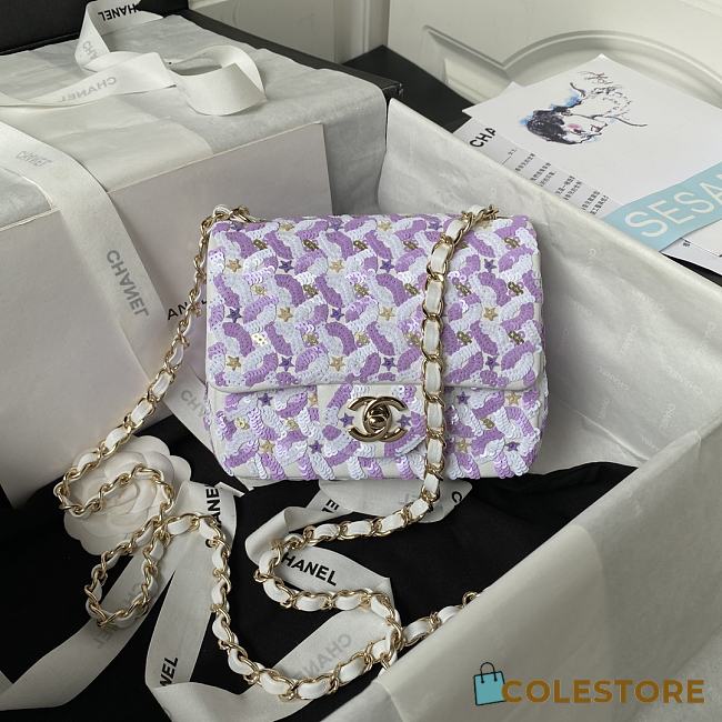 Chanel Mini Flap Bag Sequins & Ruthenium-Finish Metal Size 17cm - 1