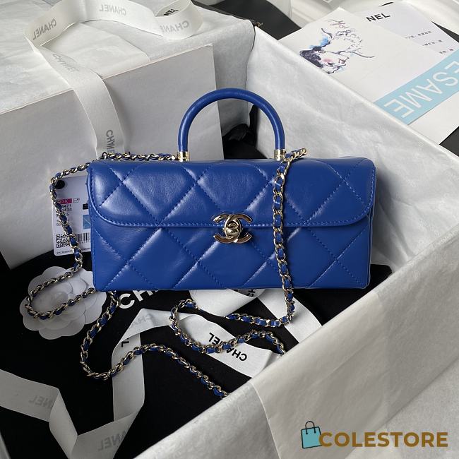 Colestore Chanel AS4471 Small BOX Bag Shiny Calfskin & Gold-Tone Metal Blue - 1