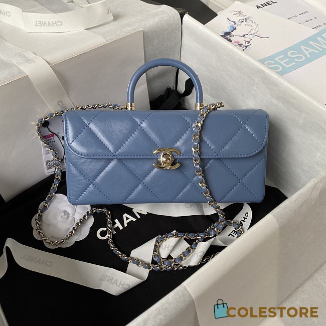 	 Colestore Chanel AS4471 Small BOX Bag Shiny Calfskin & Gold-Tone Metal Light Blue - 1