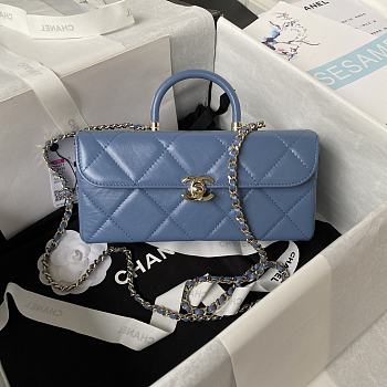 	 Colestore Chanel AS4471 Small BOX Bag Shiny Calfskin & Gold-Tone Metal Light Blue