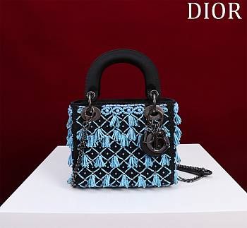 Colestore Dior Lady Black Satin Embroidered With Turquoise Beaded 17*15*7cm
