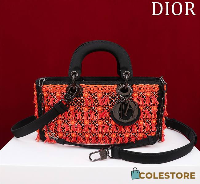 	 Colestore Dior Lady D Joy Black Satin Embroidered With Turquoise Beaded Orange 26x13.5x5cm - 1