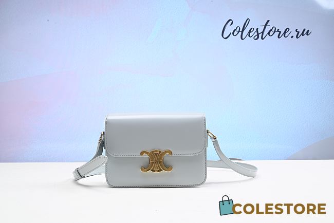 Colestore Teen Triomphe Bag In Shiny Calfskin Leather - Soft Blue - CELINE Size 19cm - 1