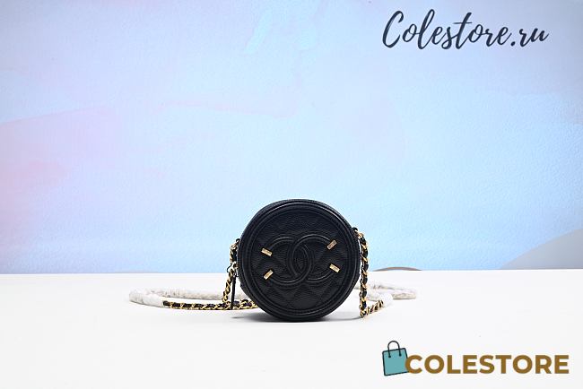 Chanel Cc Filigree Grained Round Clutch With Chain Bag Black A1 - 1