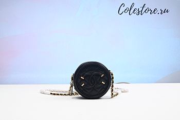 Chanel Cc Filigree Grained Round Clutch With Chain Bag Black A1
