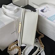 Colestore Chanel Boy Flap Bag Grained Shiny Calfskin & Gold-Tone Metal White Size 20cm - 2