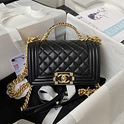 	 Colestore Chanel Boy Flap Bag Grained Shiny Calfskin & Gold-Tone Metal Black Size 20cm - 1