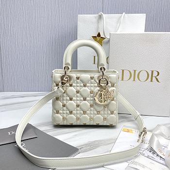 Colestore Lady Dior Small Bag White Cannage Lambskin with Gold-Finish Butterfly Studs
