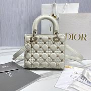 Colestore Lady Dior Small Bag White Cannage Lambskin with Gold-Finish Butterfly Studs - 3