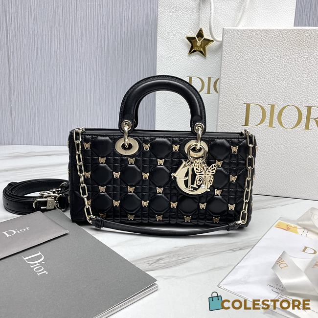 Colestore Dior Djoy Black Cannage Lambskin with Gold-Finish Butterfly Studs 26 x 13.5 x 5 cm - 1
