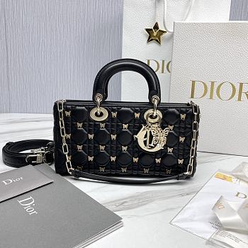 Colestore Dior Djoy Black Cannage Lambskin with Gold-Finish Butterfly Studs