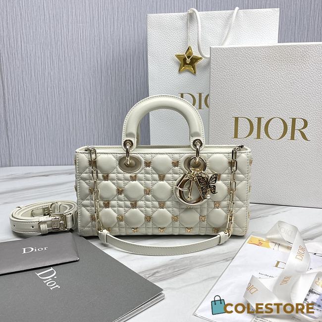 	 Colestore Dior Djoy White Cannage Lambskin with Gold-Finish Butterfly Studs 26 x 13.5 x 5 cm - 1