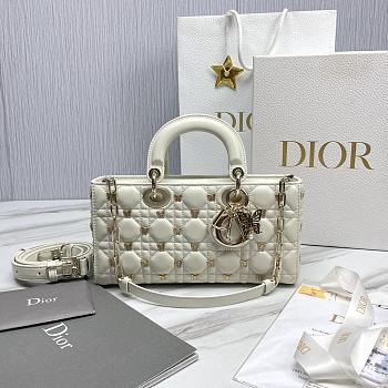 	 Colestore Dior Djoy White Cannage Lambskin with Gold-Finish Butterfly Studs