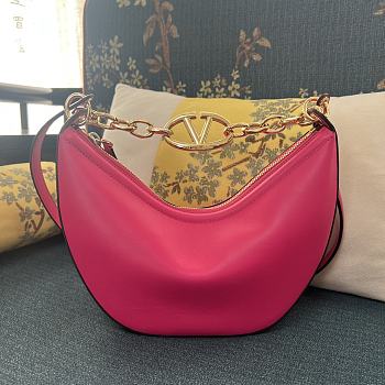 Colestore Small Vlogo Moon Hobo Bag In Leather With Chain Pink 29x23x11cm
