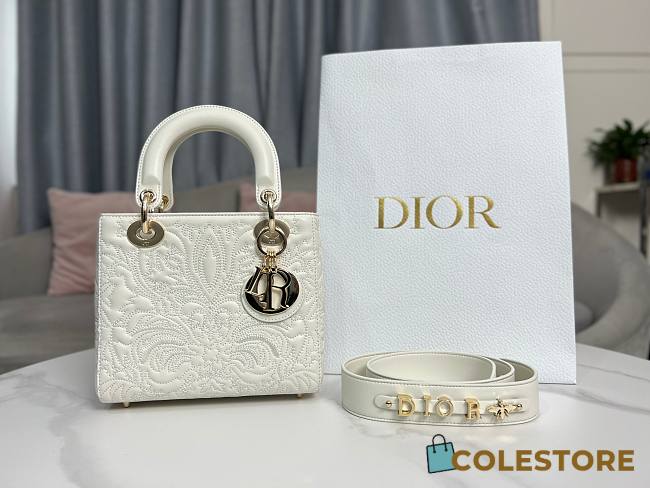 Colestore Lady Dior My ABC White Quilted-Effect Lambskin with Ornamental Motif - 1