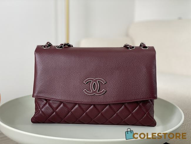 	 Colestore Chanel A07095 Wine Flap CC Silver Chain Shoulder Bag 32x7.5x19cm - 1