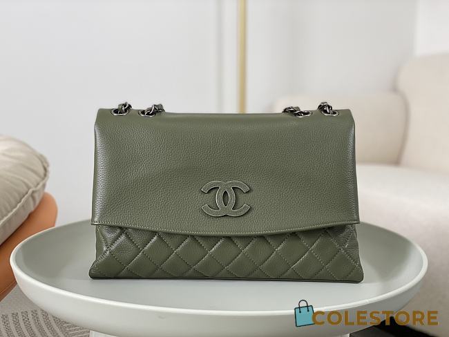 	 Colestore Chanel A07095 Dark Green Flap CC Silver Chain Shoulder Bag 32x7.5x19cm - 1