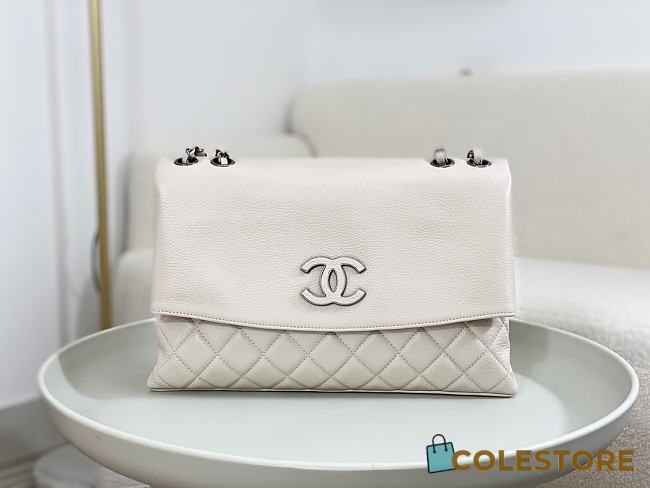 	 Colestore Chanel A07095 White Flap CC Silver Chain Shoulder Bag 32x7.5x19cm - 1