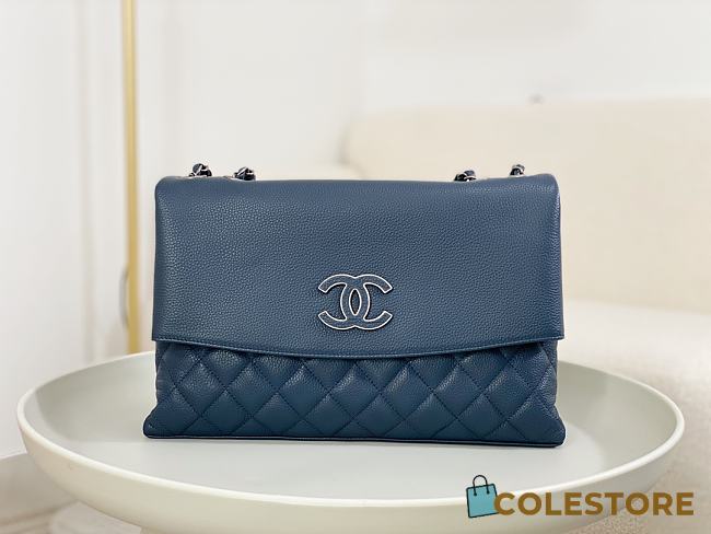 	 Colestore Chanel A07095 Blue Flap CC Silver Chain Shoulder Bag 32x7.5x19cm - 1