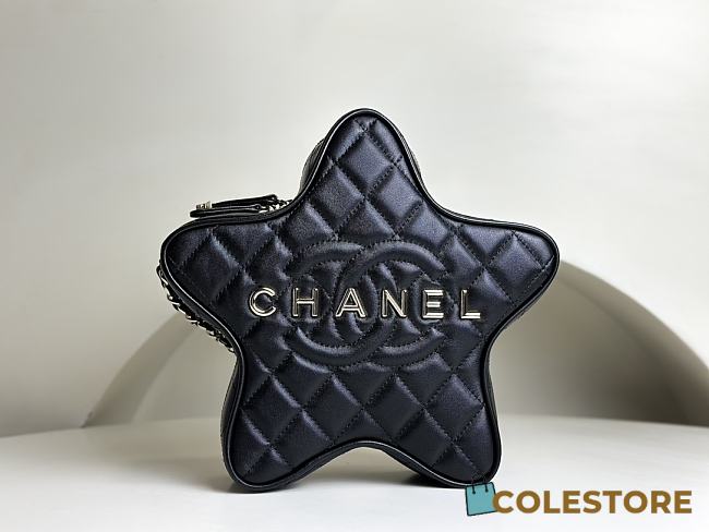 Colestore Chanel Star Handbag Metallic Lambskin & Gold-Tone Metal Black  - 1