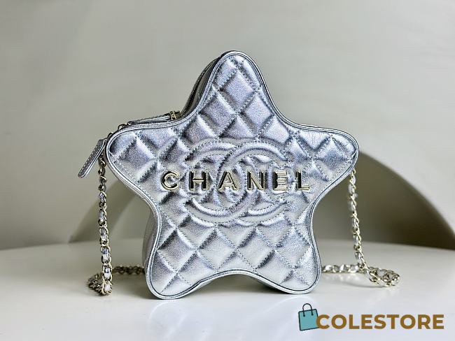 	 Colestore Chanel Star Handbag Metallic Lambskin & Gold-Tone Metal Silver - 1