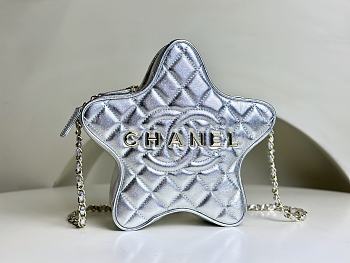 	 Colestore Chanel Star Handbag Metallic Lambskin & Gold-Tone Metal Silver