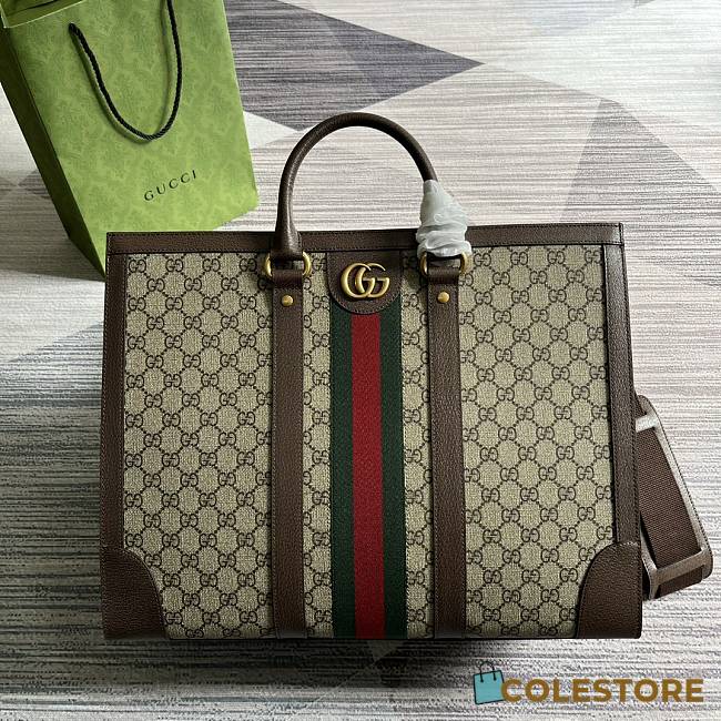 	 Colestore GUCCI Ophidia Supreme Large Leather Tote Bag 724665 Brown Size 43x35x18.5cm - 1