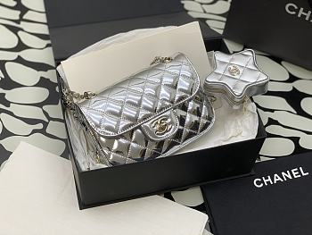 Colestore Chanel Mini Flap Bag & Star Coin Purse Metallic Calfskin & Gold-Tone Metal Silver