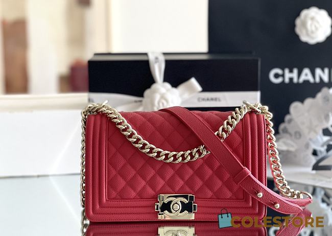Colestore Chanel Boy Handbag Gold Hardware Red 25cm - 1