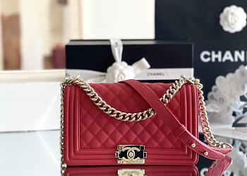 Colestore Chanel Boy  Handbag Gold Hardware In Red 25cm
