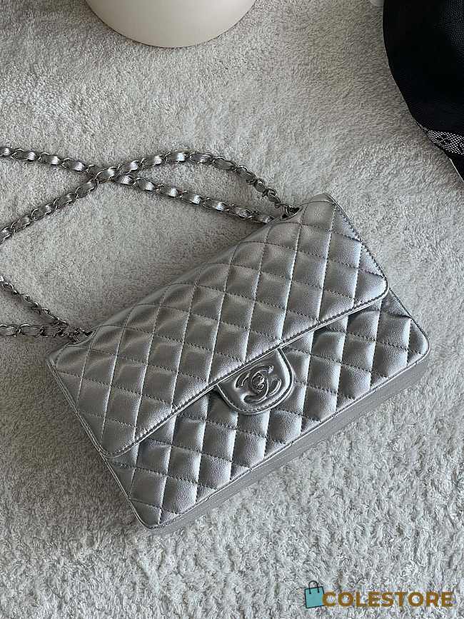 Colestore Chanel Flap Bag Metalic Silver Lambskin 25cm - 1