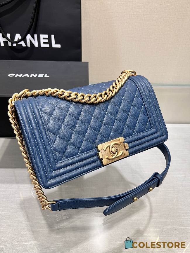 	 Colestore Chanel Boy Handbag Gold Hardware In Blue 25cm - 1